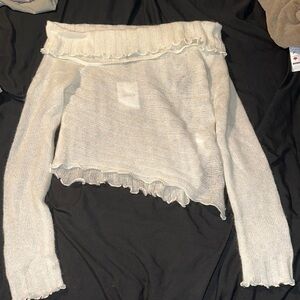 Off-Shoulder Cream Knit Sweater